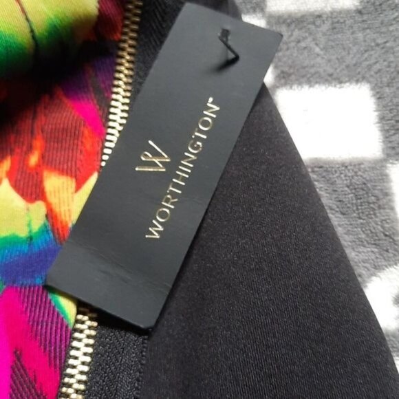 Worthington NWT Black Pink Orange Blue Neon Print Slit Pencil Skirt Size 6 - Picture 4 of 7